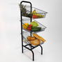 3 Tier Black Wire Basket Stand–Freestanding Display Rack for Bread,Snacks & More