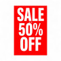 SALE Up to 50% Off Red A1 Poster, printed product shown on a white background, full-height product photograph