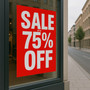 SALE Up to 75% Off Red A1 Poster, printed product shown against a dark background