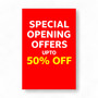 Special Opening Offers Up to 50% Off A1 Poster, printed product shown on a white background