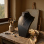 Black Leatherette Necklace Bust Display Stand for Jewellery Shop or Home Use, product shown against a dark background