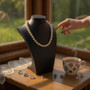Black Leatherette Necklace Bust Display Stand for Jewellery Shop or Home Use, close product view against a dark background