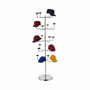 Chrome 5-Tier Hat Display Stand Holds 20 Hats Cushioned Holders Weighted Base, full-height product view on a white background, balanced, centred square layout