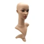 Female: Plastic Realistic Female Mannequin Head with Rotating Base, full-height product view on a white background, full-height product photograph