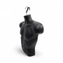 Black Male Hanging Half Body Form Matt Plastic Display Torso Mannequin, full-height product view on a white background, brightly lit product image