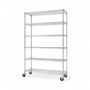 6-Tier Chrome Metal Storage Rack with Wheels, full-height product view on a white background, balanced, centred square layout