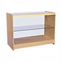 Maple-framed glass retail showcase counter with three display shelves
