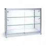 Grey Aluminium Full Glass Showcase Display Cabinet with LED Lights & Storage, product shown on a white background