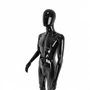 Angled upper-body view of the glossy black faceless mannequin