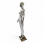 Female Faceless Chrome Display Egg Head Mannequin, full-height product view on a white background, open, centred square layout