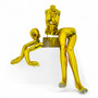 Female Faceless Gold Display Egg Head Mannequin, close product view on a white background, tight, centred square layout