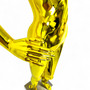 Female Faceless Gold Display Egg Head Mannequin, close product view on a white background