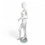 Female Fiberglass Mannequin Glossy White Finish Forward Leg with Glass Stand, full-height product view on a white background, gallery image 8 of 15