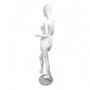 Female Fiberglass Mannequin Glossy White Finish Forward Leg with Glass Stand, full-height product view on a white background, brightly lit product image