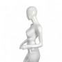 Female Fiberglass Mannequin Glossy White Finish Forward Leg with Glass Stand, full-height product view on a white background, gallery image 13 of 15