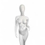 Female Fiberglass Mannequin Glossy White Finish Forward Leg with Glass Stand, full-height product view on a white background, gallery image 9 of 15