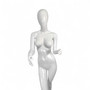 Female Fiberglass Mannequin Glossy White Finish Forward Leg with Glass Stand