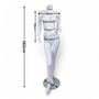 Headless Female Mannequin Glossy White Fiberglass with Glass Stand, dimension guide on a white background