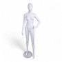 White Glossy Female Faceless Display Egg Head Mannequin, full-height product view on a white background