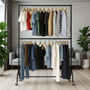 2-Tier Black Heavy-Duty Clothes Rail - 150 kg UDL Steel Garment Rack with Wheels, product shown against a coloured background, evenly lit product image