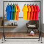 2-Tier Black Heavy-Duty Clothes Rail - 150 kg UDL Steel Garment Rack with Wheels, product shown against a coloured background, balanced, centred square layout