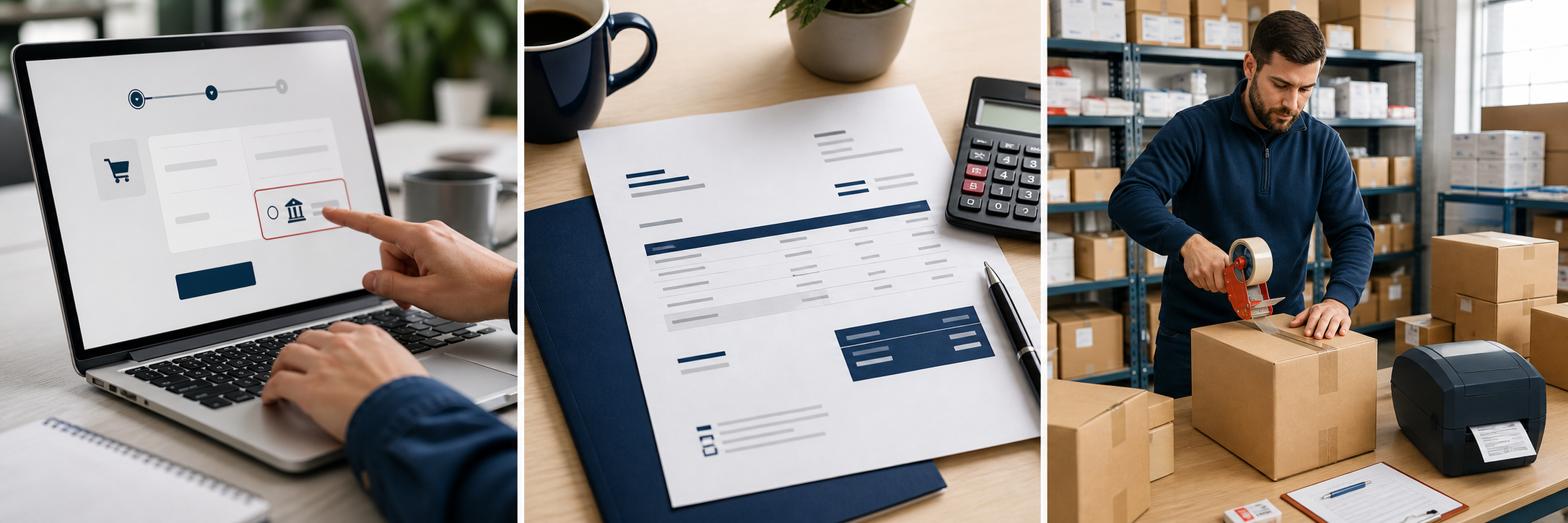 Online checkout, pro-forma invoice and warehouse dispatch process