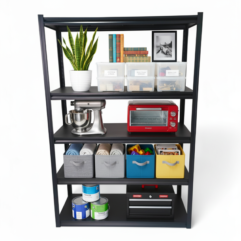 Heavy-Duty Boltless Steel Shelving Unit, Powder-Coated, Adjustable 5-Tier Rack
