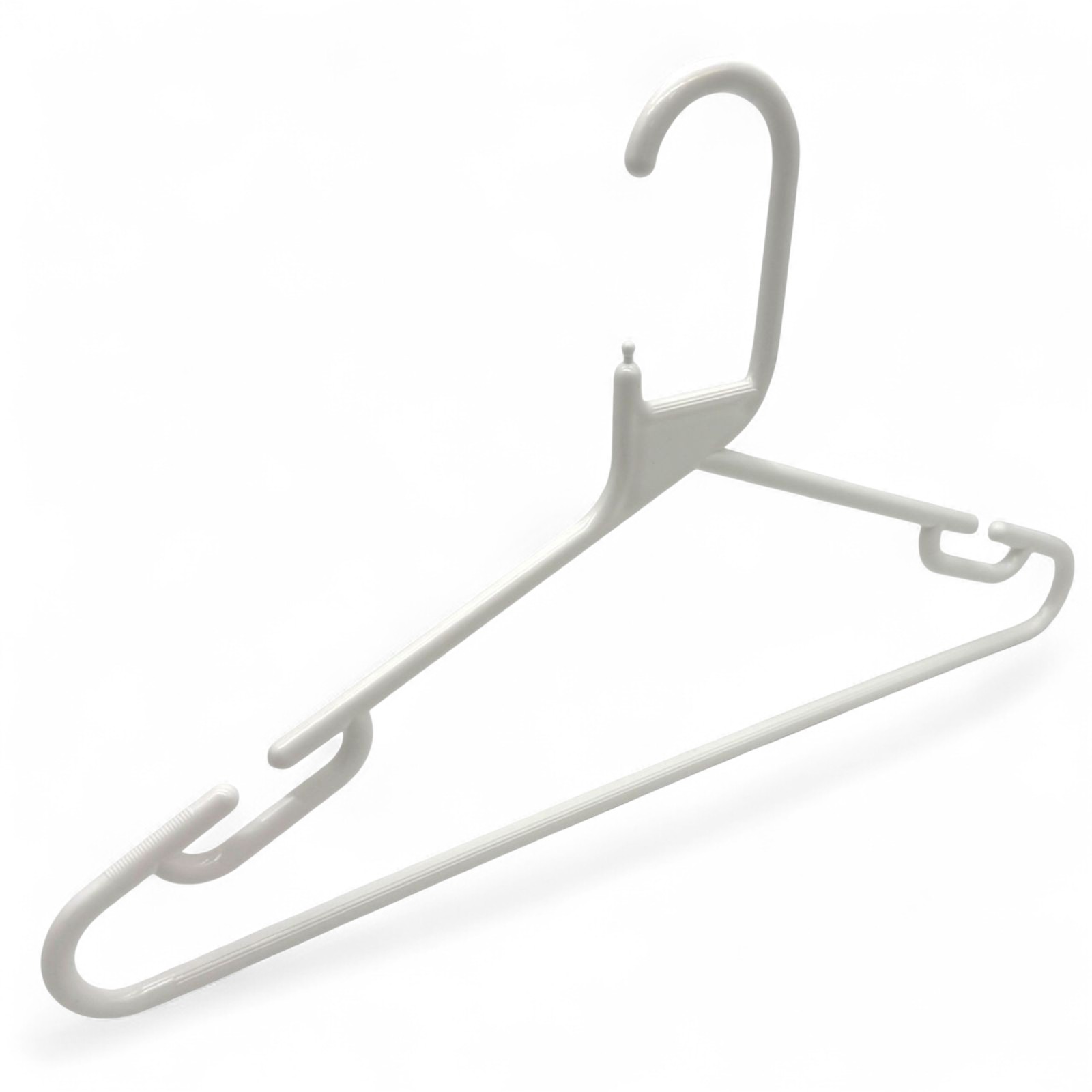 White Heavy Duty 41.5cm Plastic Hangers with Trouser Bar and Shoulder Notches