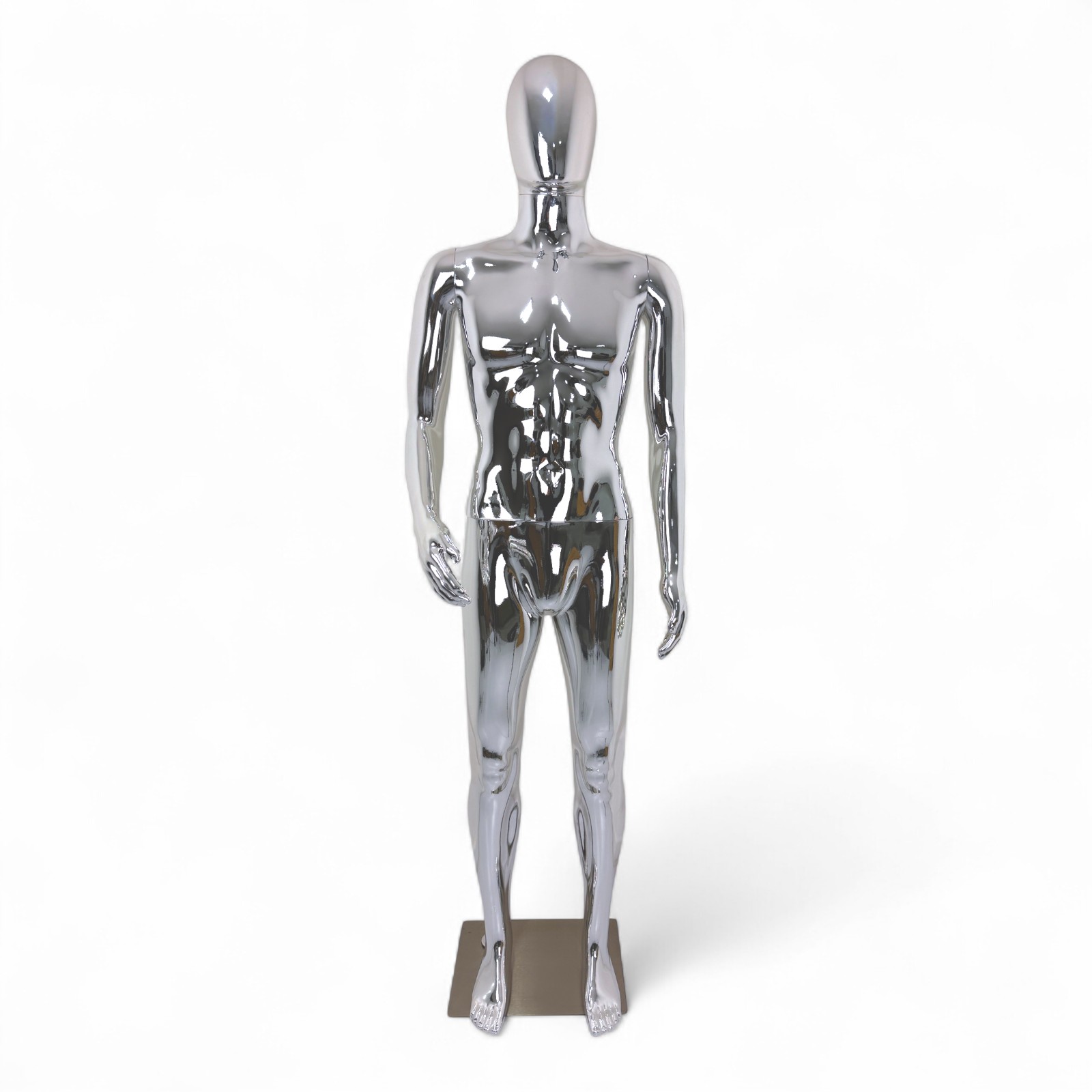 Male Faceless Glossy Chrome Display Egg Head Mannequin –Luxury Retail Showcase