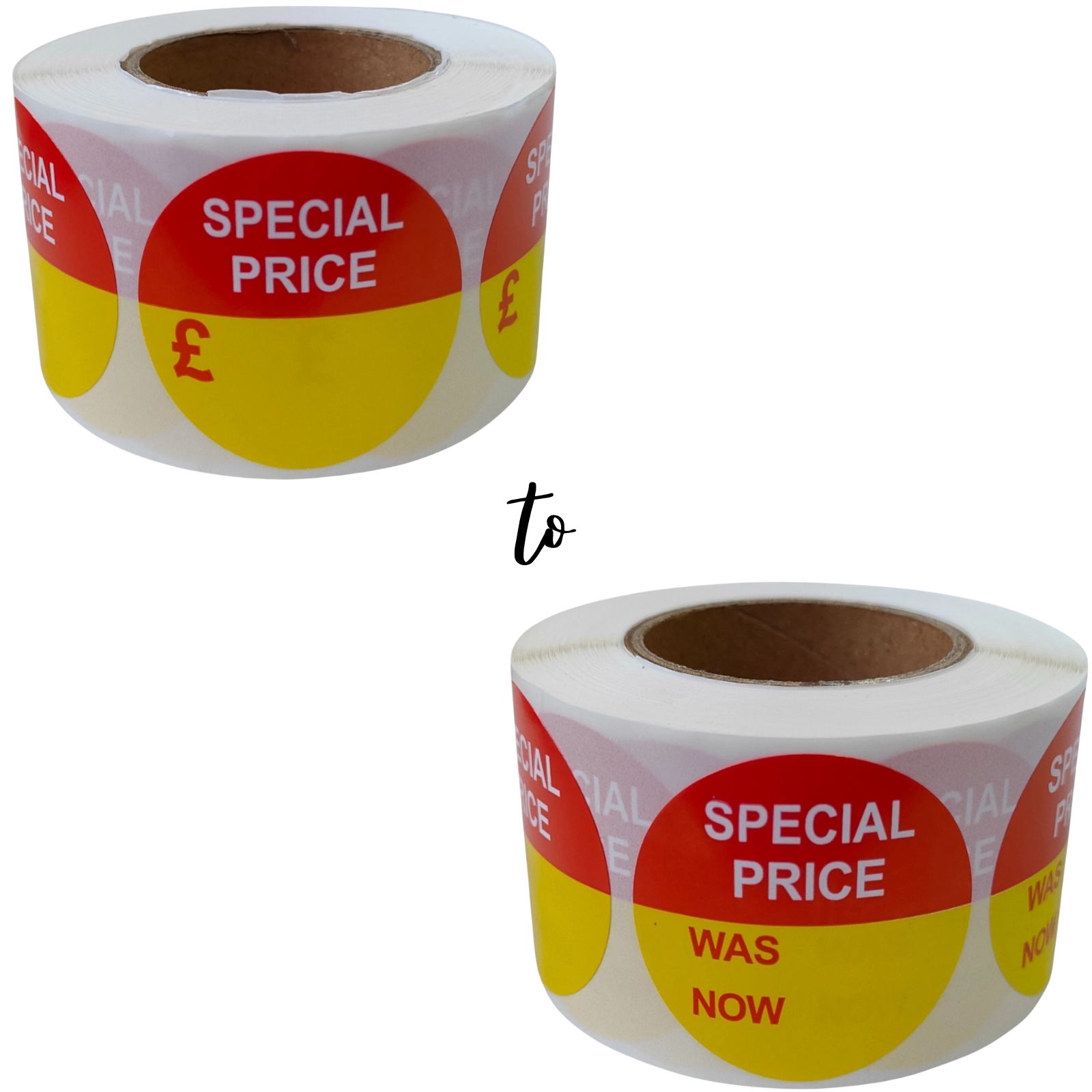 Roll of 500 Special Price Was Now/Blank Self-Adhesive Stickers–40mm Retail Label