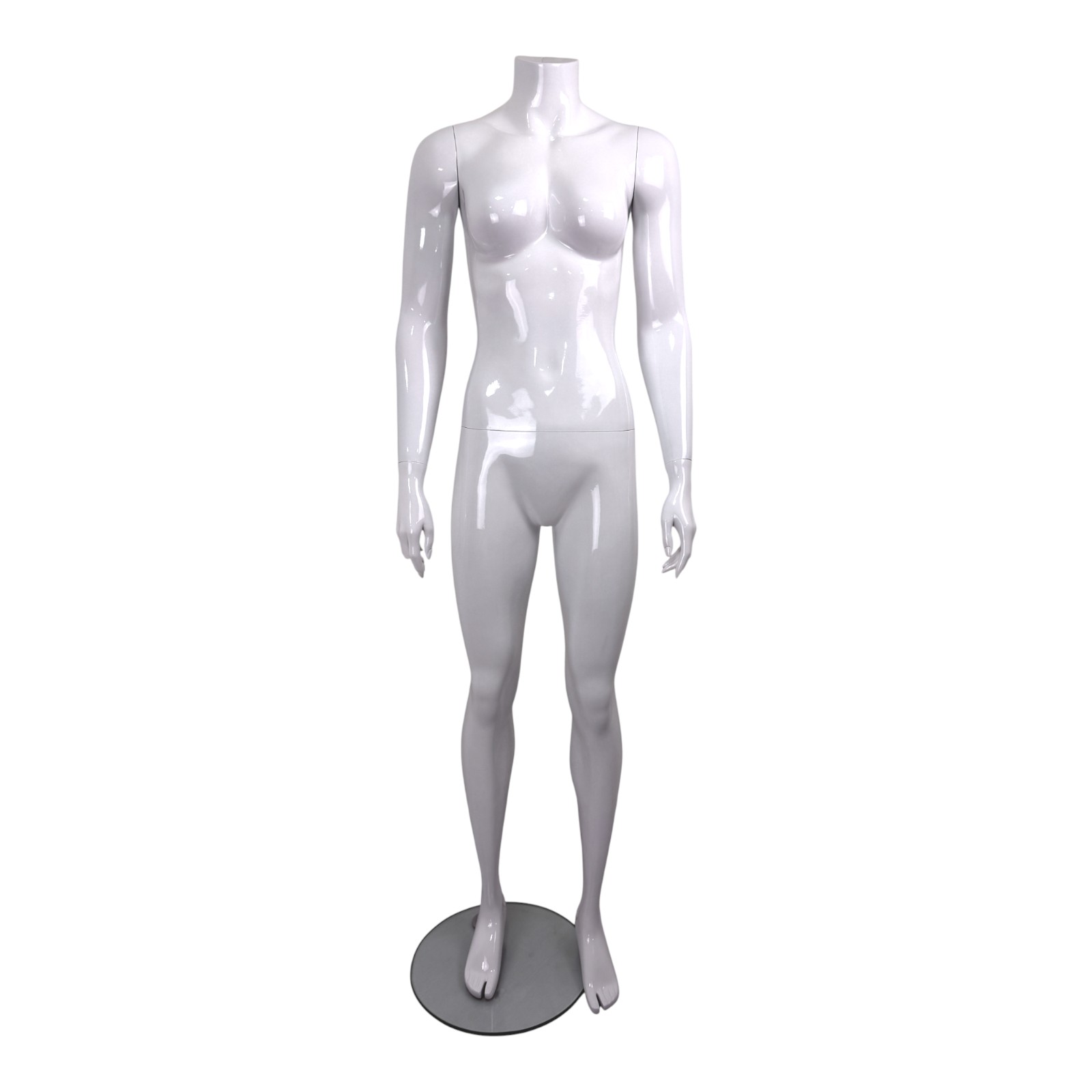 Fiberglass Headless Female Mannequin Glossy White with Glass Stand – 172cm