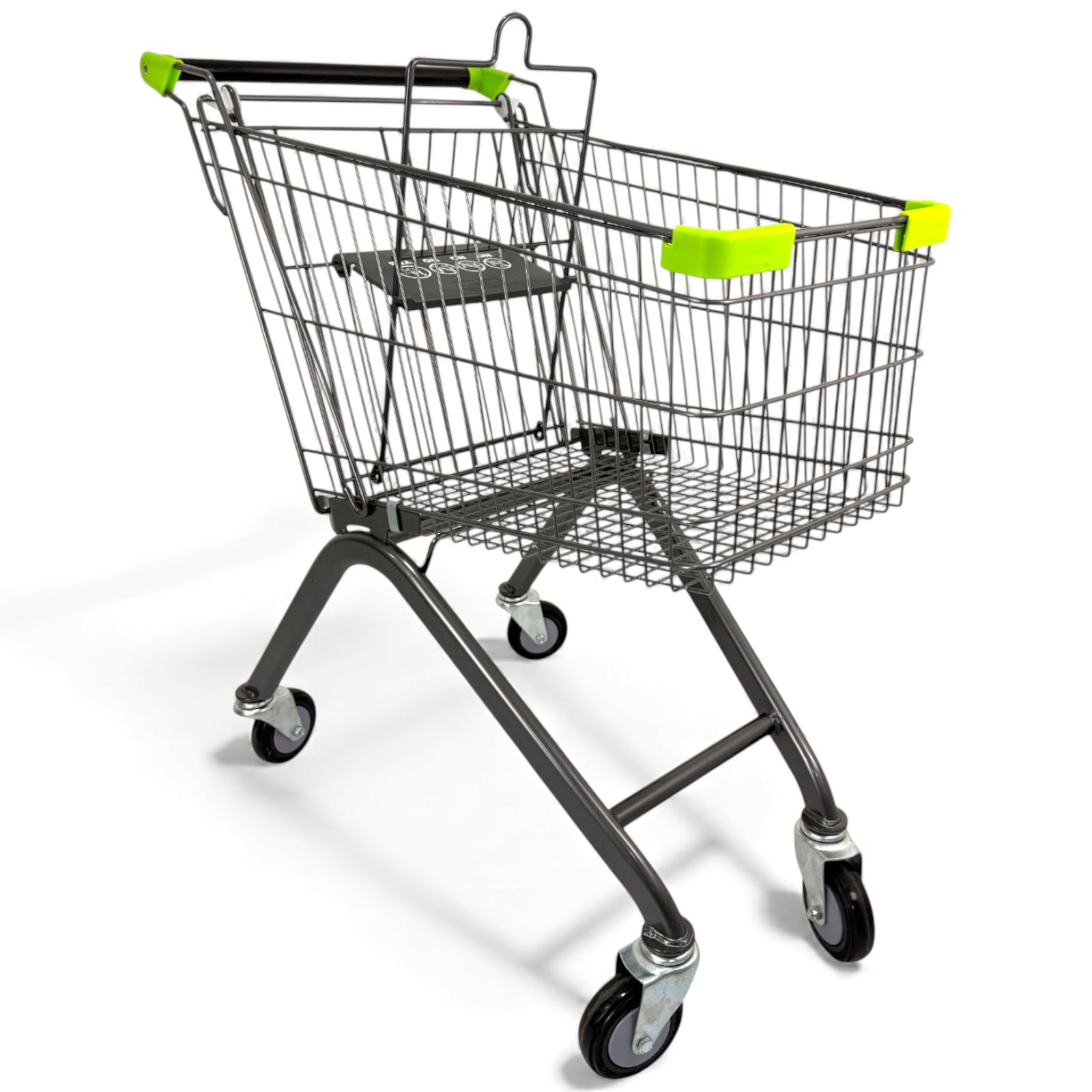 100L Grey Supermarket Wire Shopping Trolley with Child Seat & Swivel Castors