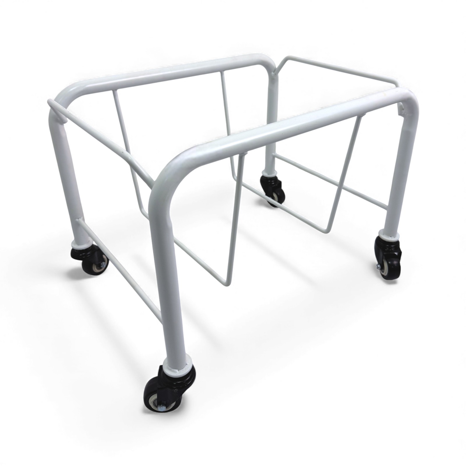 White Shopping Basket Stacker with Wheels for 21L–28L Retail Baskets