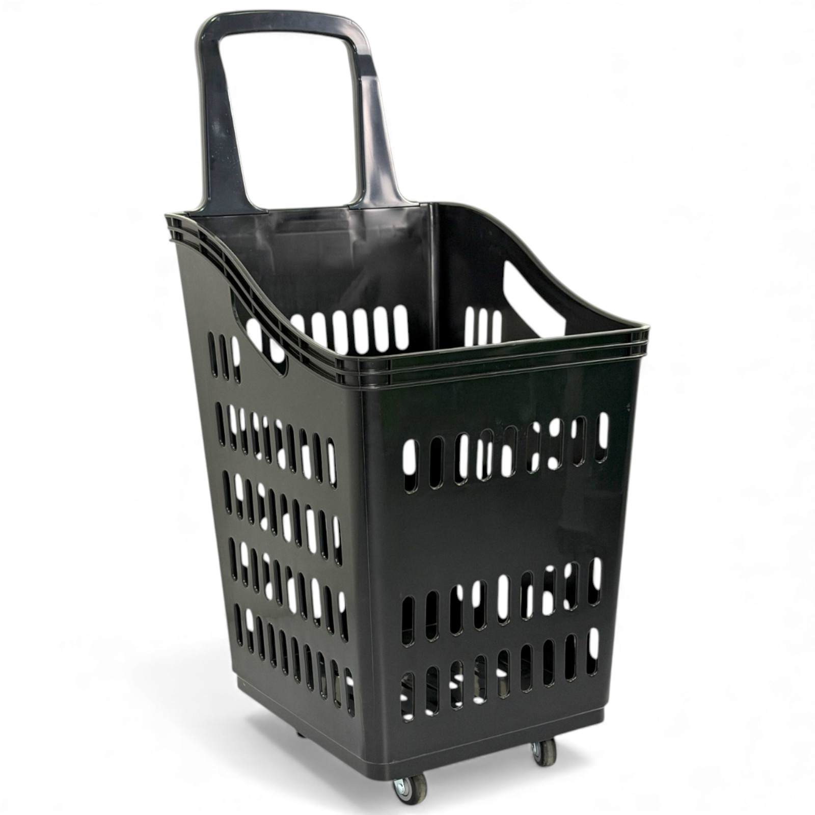 68L 4-Wheel Plastic Shopping Trolley Basket – Extra Large, Heavy-Duty Black
