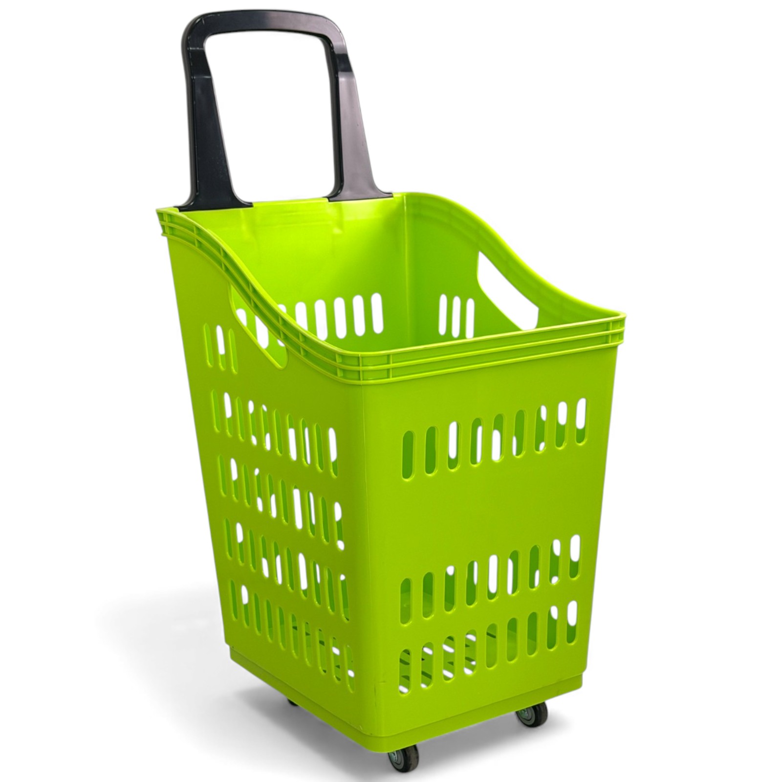 68L 4-Wheel Plastic Shopping Trolley Basket – Extra Large, Heavy-Duty Lime Green
