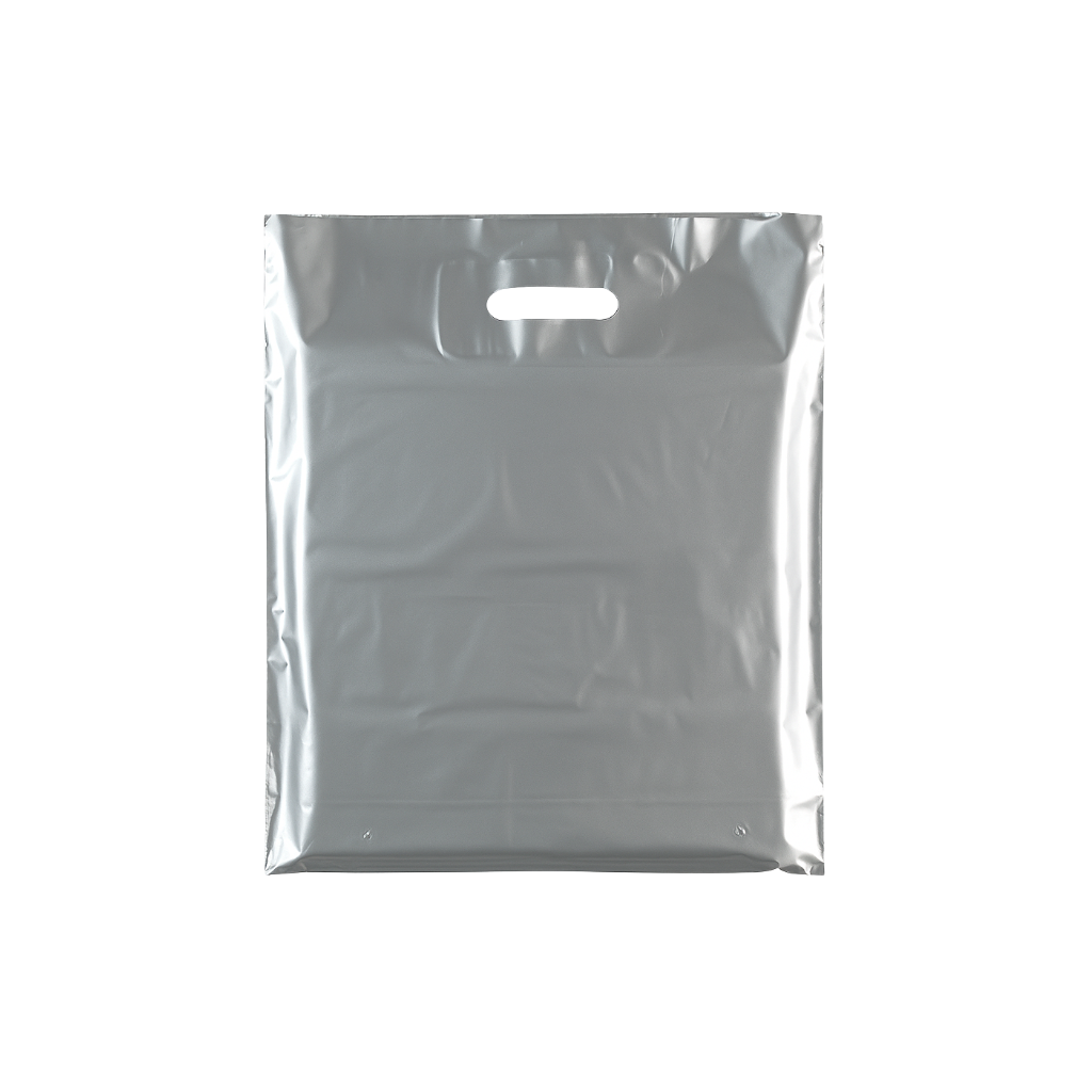 Plastic Plain Silver Carrier Bags–Retail Shopping Bags (4 Sizes)