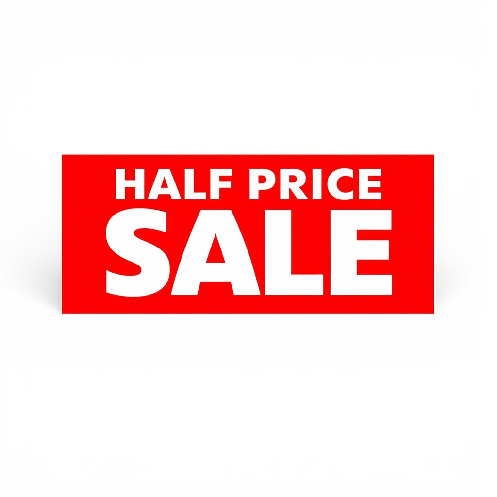 Half Price Sale Window Poster 75x30cm – Red Retail Sign, Easy Hang