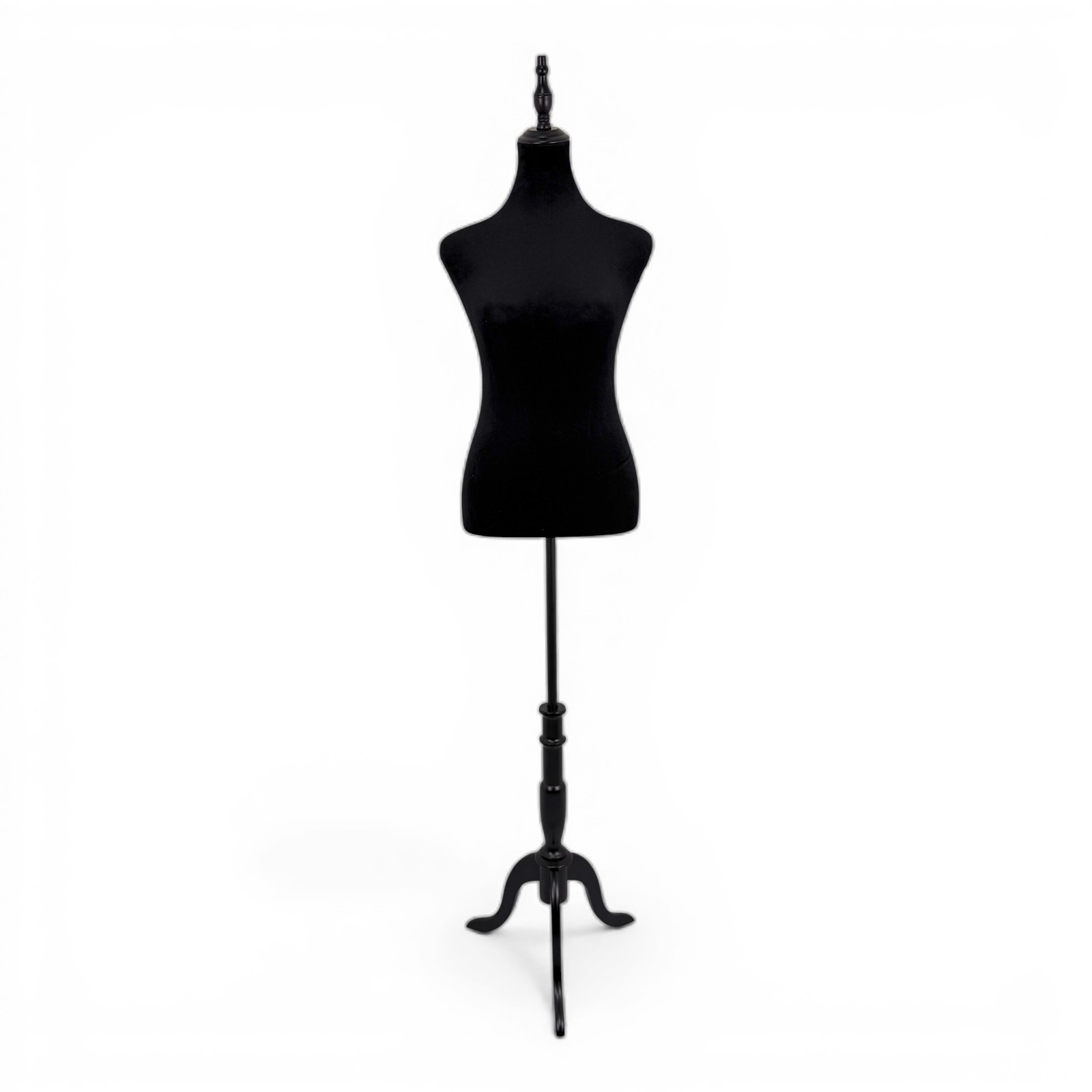 Black Velvet Female Mannequin Torso with Adjustable Wooden Stand