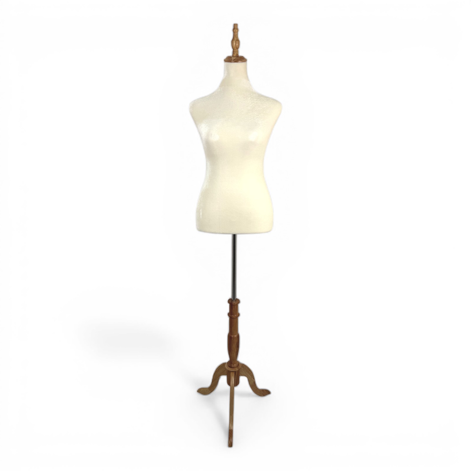 Beige Velvet Female Mannequin Torso with Adjustable Wooden Stand