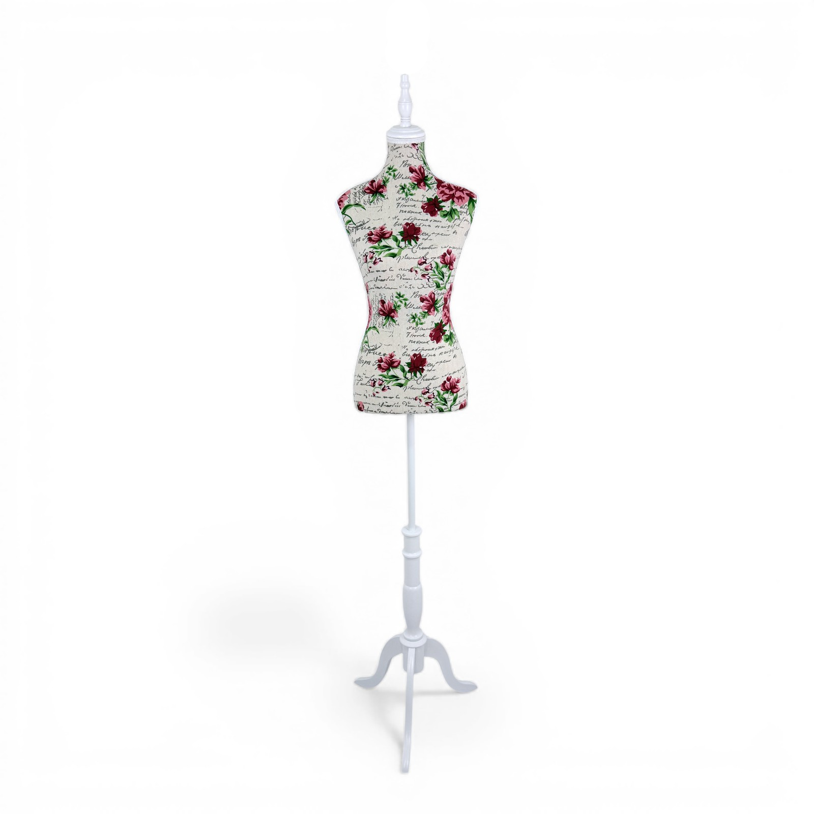 Red Floral Female Mannequin Torso with Adjustable Wooden Stand