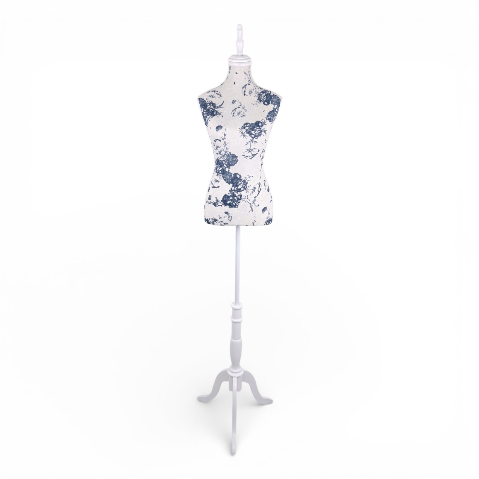 Blue Floral Female Mannequin Torso with Adjustable Wooden Stand