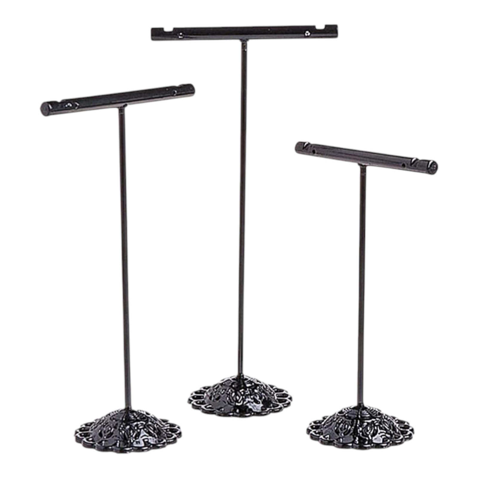 3 Piece Black T Bar Jewelry Display Stand Set for Necklaces Bracelets