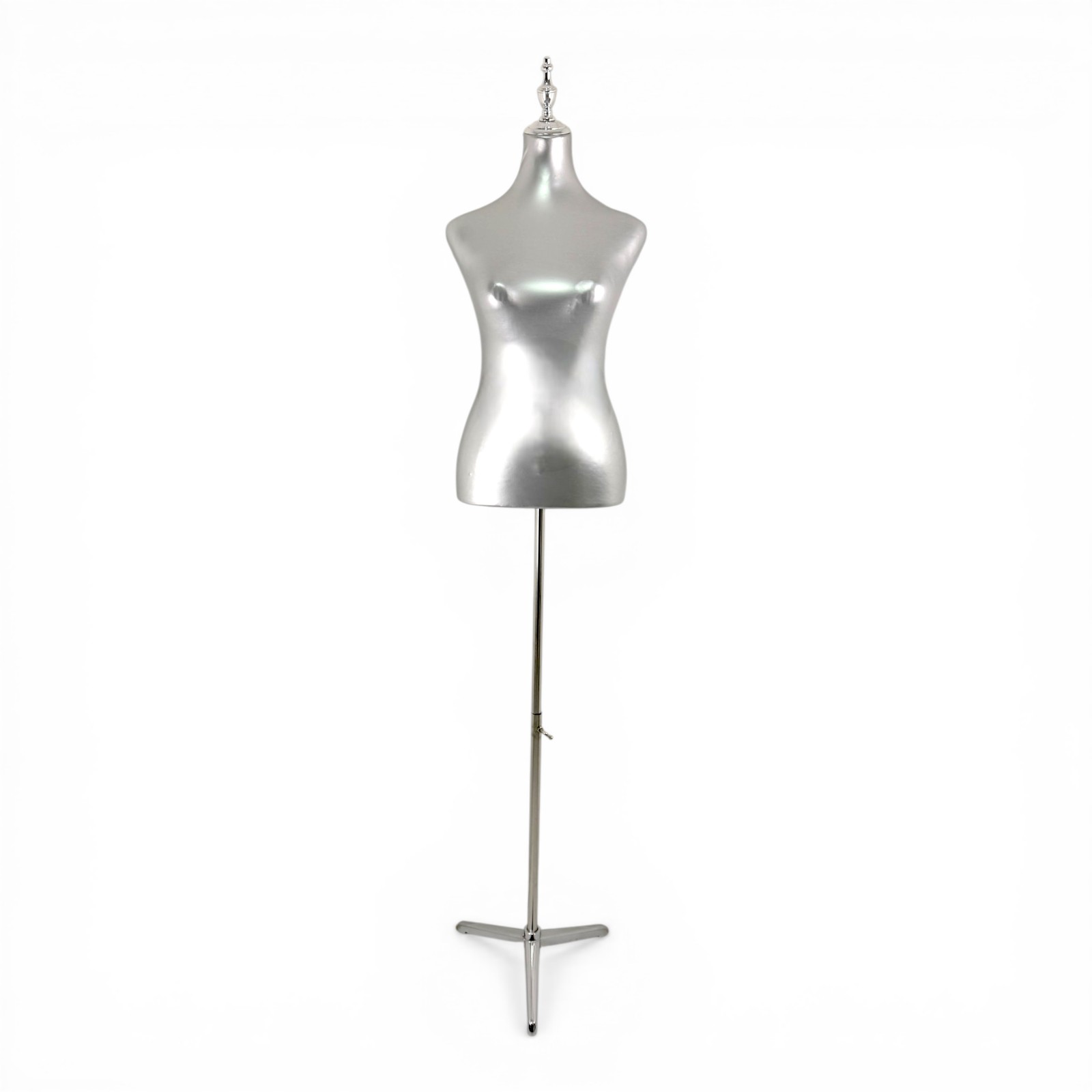 Luxury Silver Female Mannequin Torso with Adjustable Height Metal Stand