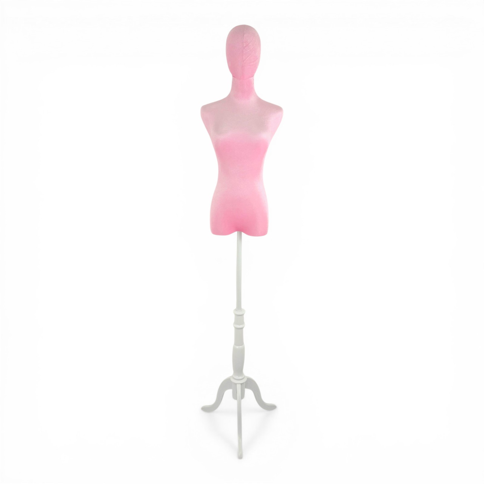 Premium Pink Velvet Female Plastic Torso with Adjustable Height Wooden Stand