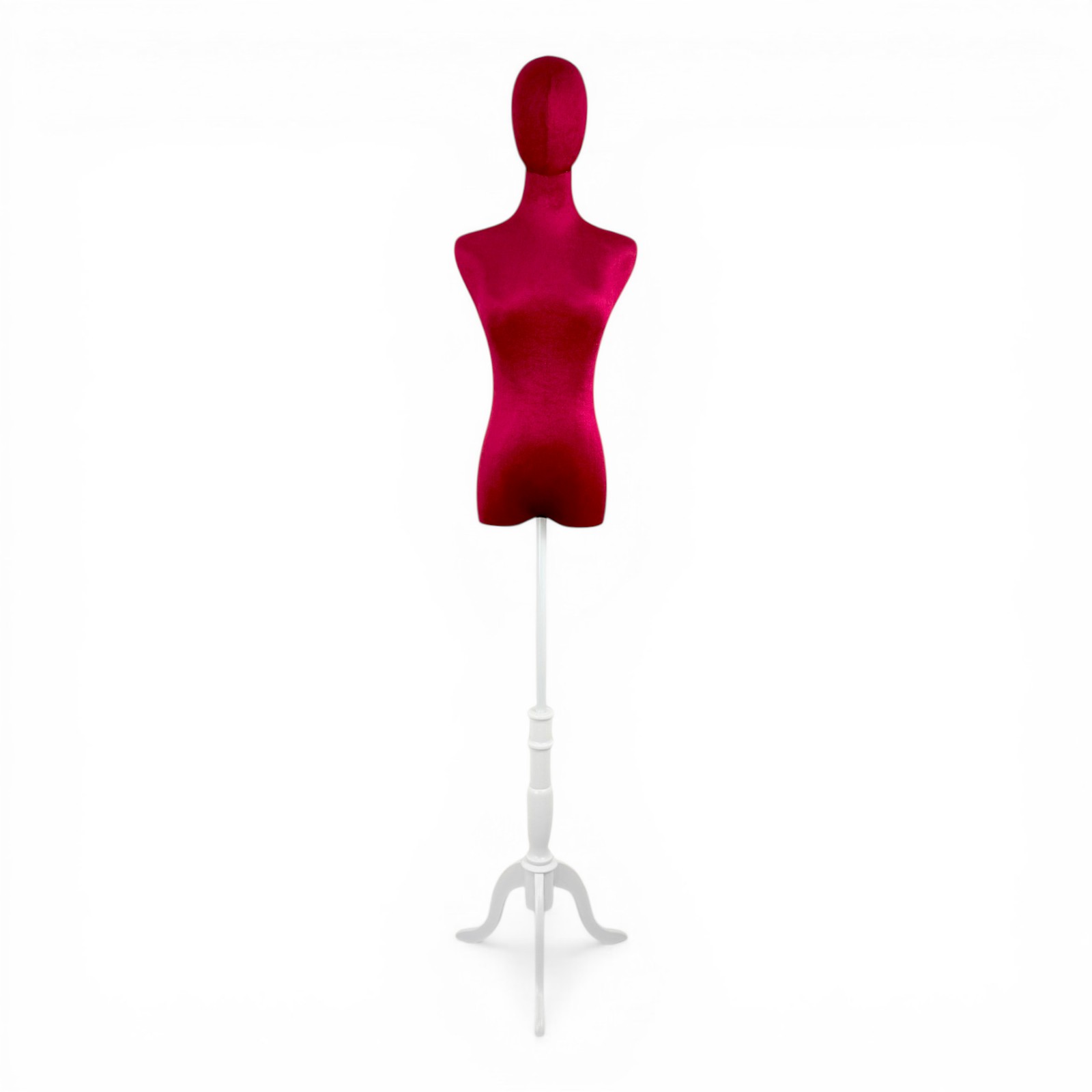 Premium Red Velvet Female Plastic Torso with Adjustable Height Wooden Stand