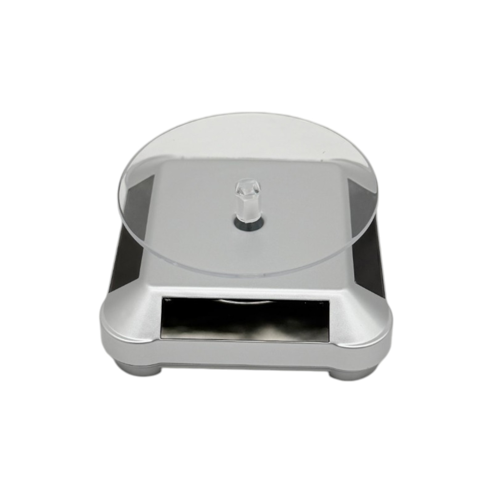 Solar Powered Rotating Display Stand 360° Turntable Silver Round