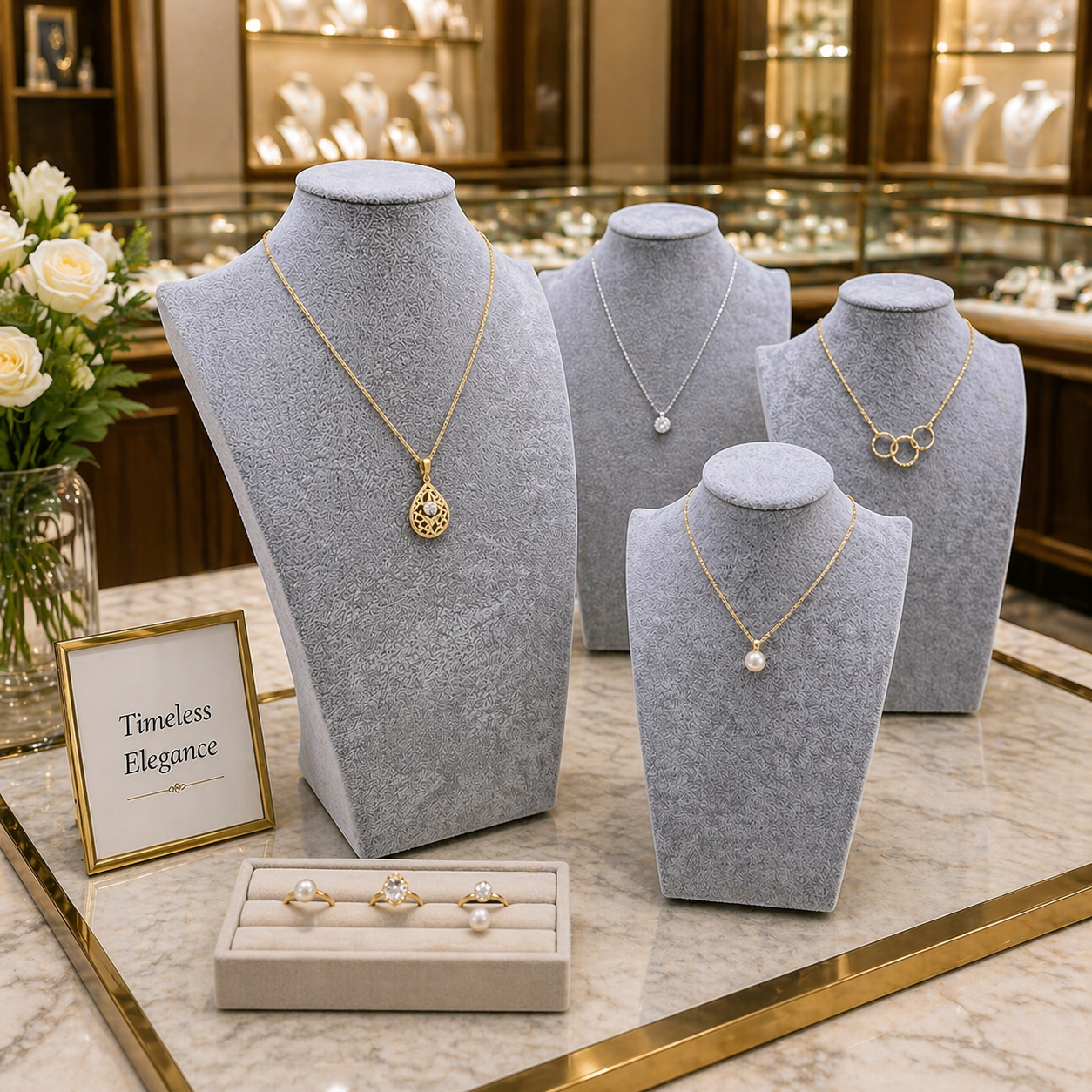 Grey Velvet Necklace Bust Display Stand Jewellery Shop Display