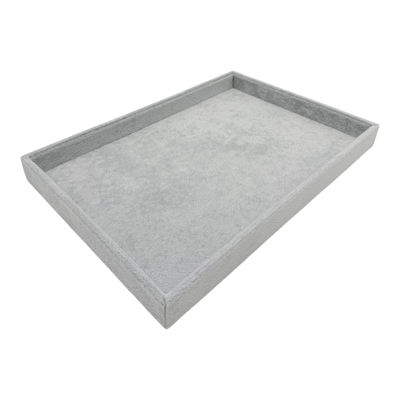 Grey Velvet Jewellery Organizer Tray Wood Ring Display 35×24×3cm