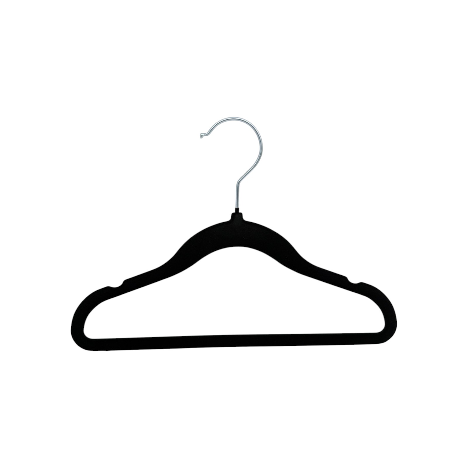 Kids Black Velvet Coat Hangers Non Slip Slim Swivel Hook 29cm