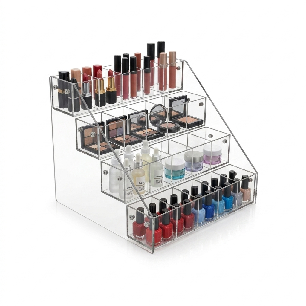 4 Tier Acrylic Cube Display Stand Countertop Organiser 20 Compartments